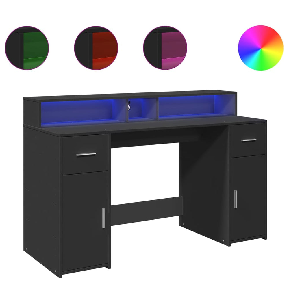 vidaXL LED Desk Black 140x55x91 cm Engineered Wood