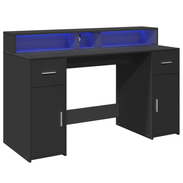 vidaXL LED Desk Black 140x55x91 cm Engineered Wood