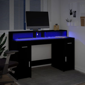 vidaXL LED Desk Black 140x55x91 cm Engineered Wood