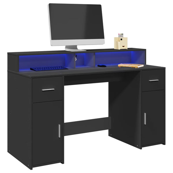 vidaXL LED Desk Black 140x55x91 cm Engineered Wood