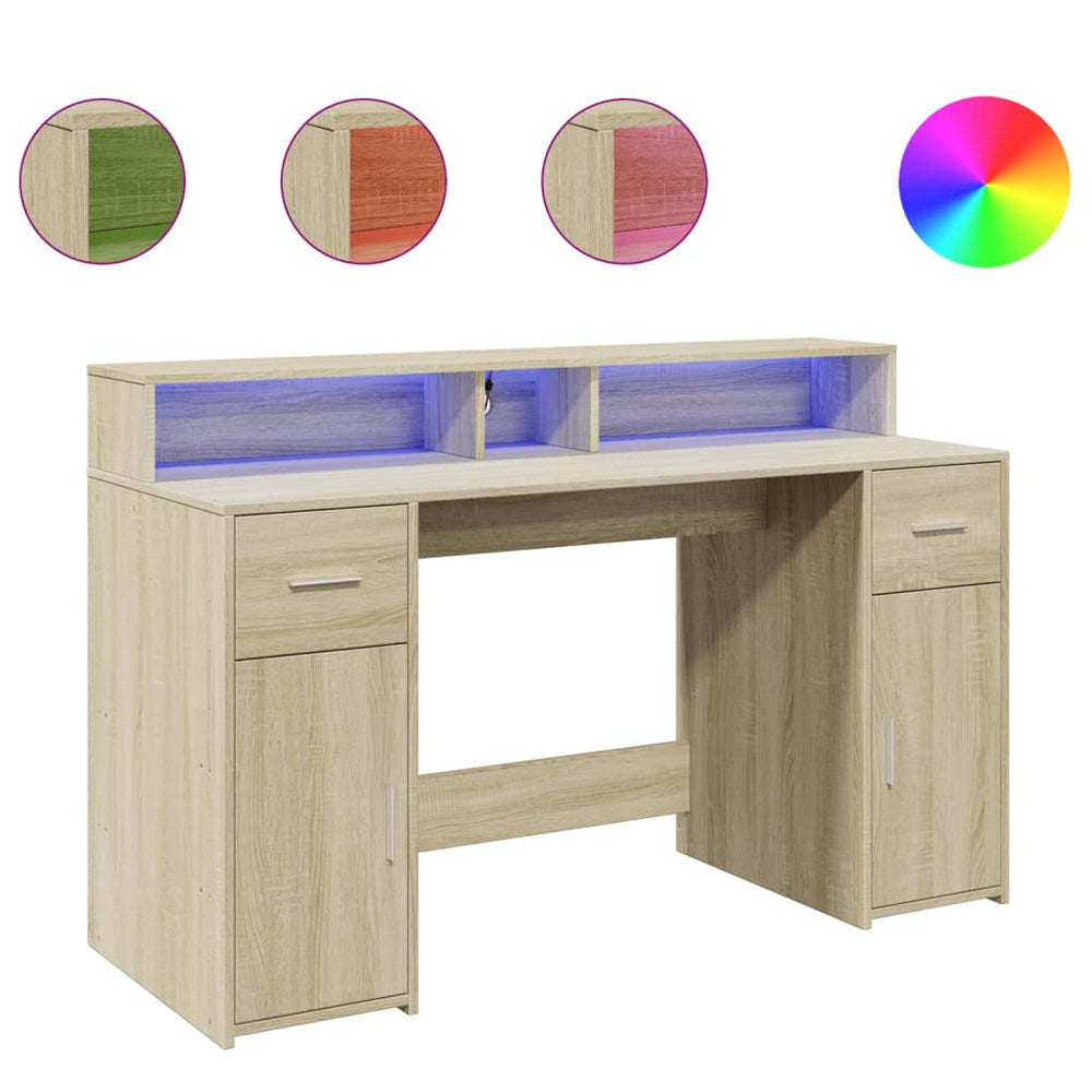 vidaXL LED Desk Sonoma Oak 140x55x91 cm Engineered Wood