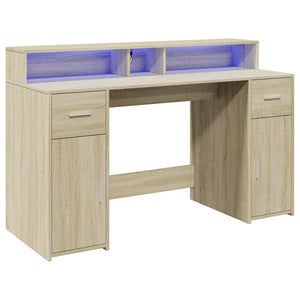 vidaXL LED Desk Sonoma Oak 140x55x91 cm Engineered Wood