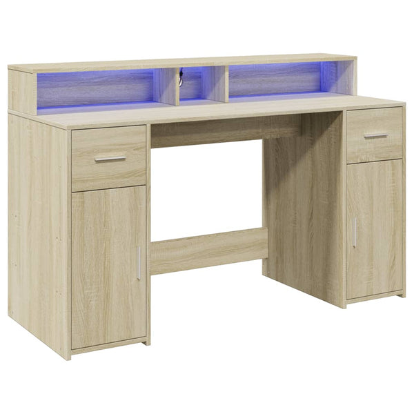 vidaXL LED Desk Sonoma Oak 140x55x91 cm Engineered Wood