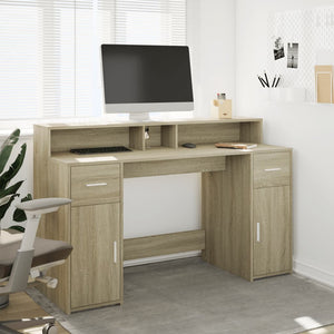 vidaXL LED Desk Sonoma Oak 140x55x91 cm Engineered Wood