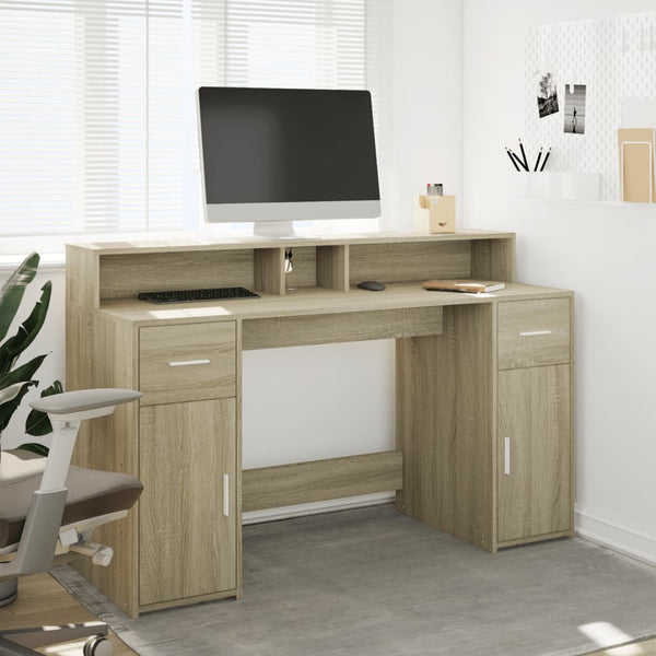 vidaXL LED Desk Sonoma Oak 140x55x91 cm Engineered Wood