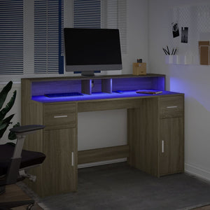 vidaXL LED Desk Sonoma Oak 140x55x91 cm Engineered Wood