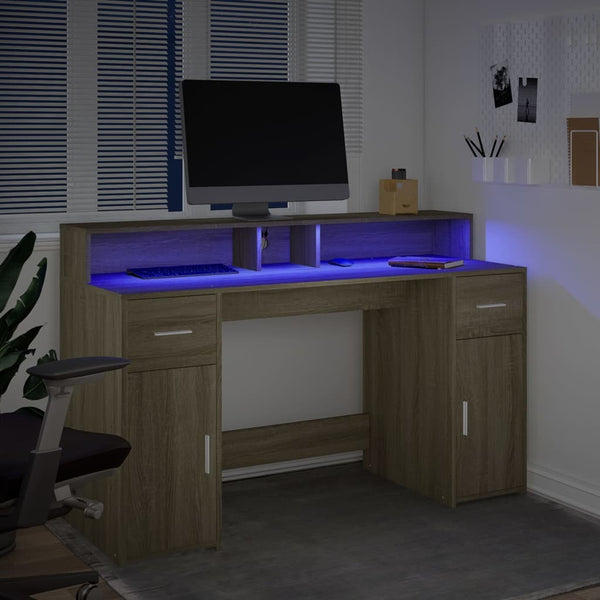 vidaXL LED Desk Sonoma Oak 140x55x91 cm Engineered Wood