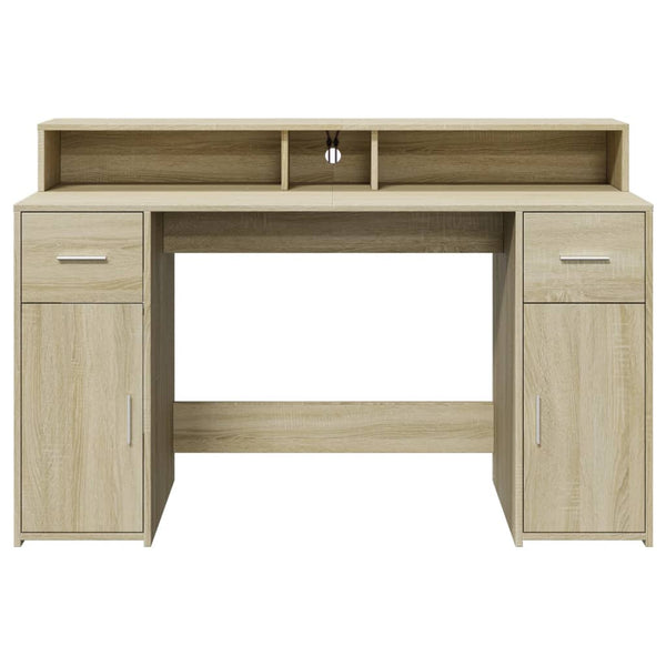 vidaXL LED Desk Sonoma Oak 140x55x91 cm Engineered Wood