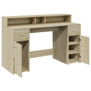 vidaXL LED Desk Sonoma Oak 140x55x91 cm Engineered Wood