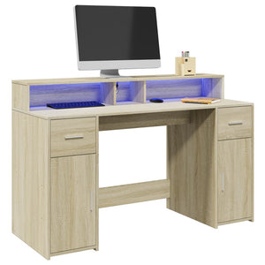 vidaXL LED Desk Sonoma Oak 140x55x91 cm Engineered Wood