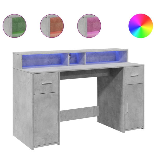 vidaXL LED Desk Concrete Grey 140x55x91 cm Engineered Wood