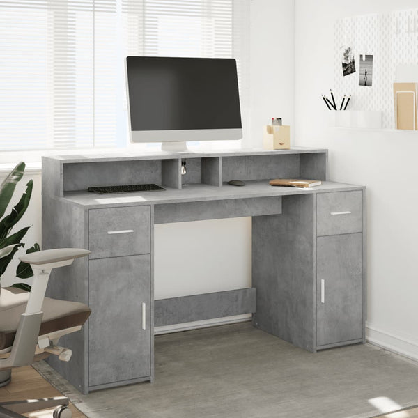 vidaXL LED Desk Concrete Grey 140x55x91 cm Engineered Wood