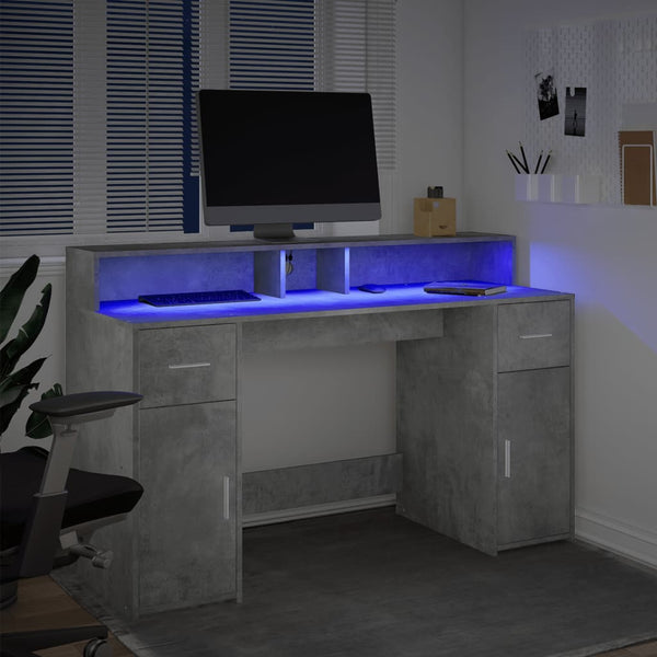 vidaXL LED Desk Concrete Grey 140x55x91 cm Engineered Wood