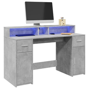 vidaXL LED Desk Concrete Grey 140x55x91 cm Engineered Wood