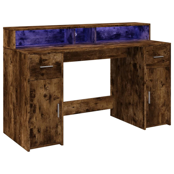 vidaXL LED Desk Smoked Oak 140x55x91 cm Engineered Wood