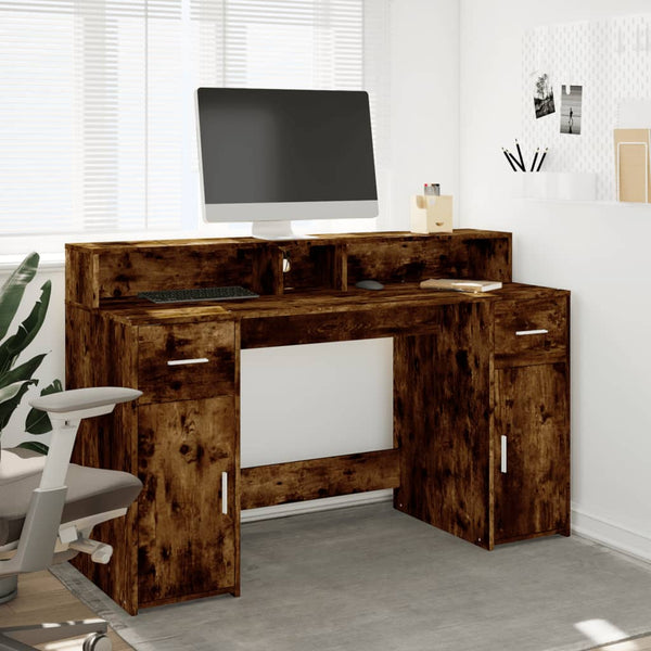 vidaXL LED Desk Smoked Oak 140x55x91 cm Engineered Wood