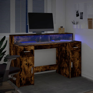 vidaXL LED Desk Smoked Oak 140x55x91 cm Engineered Wood