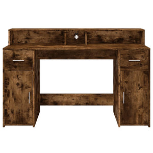 vidaXL LED Desk Smoked Oak 140x55x91 cm Engineered Wood