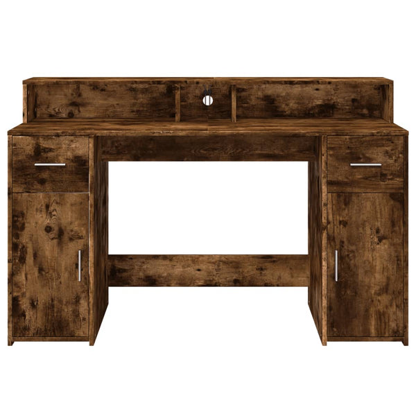 vidaXL LED Desk Smoked Oak 140x55x91 cm Engineered Wood