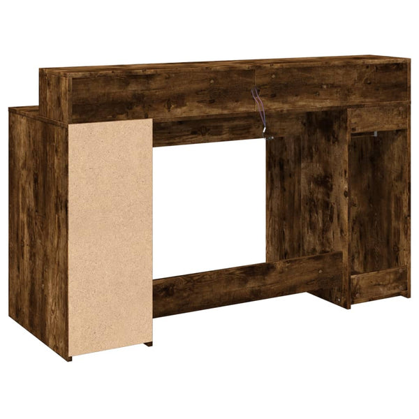 vidaXL LED Desk Smoked Oak 140x55x91 cm Engineered Wood
