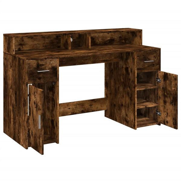 vidaXL LED Desk Smoked Oak 140x55x91 cm Engineered Wood