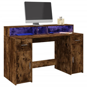 vidaXL LED Desk Smoked Oak 140x55x91 cm Engineered Wood