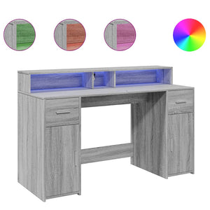 vidaXL LED Desk Grey Sonoma 140x55x91 cm Engineered Wood