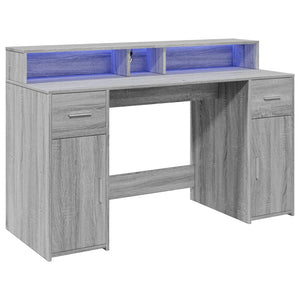 vidaXL LED Desk Grey Sonoma 140x55x91 cm Engineered Wood