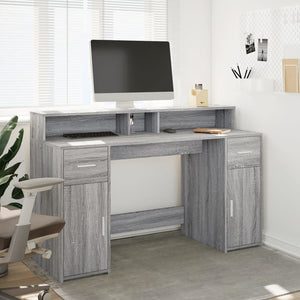 vidaXL LED Desk Grey Sonoma 140x55x91 cm Engineered Wood