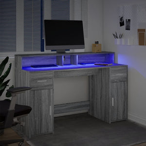 vidaXL LED Desk Grey Sonoma 140x55x91 cm Engineered Wood