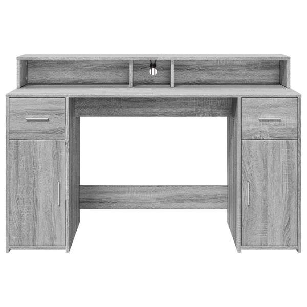 vidaXL LED Desk Grey Sonoma 140x55x91 cm Engineered Wood