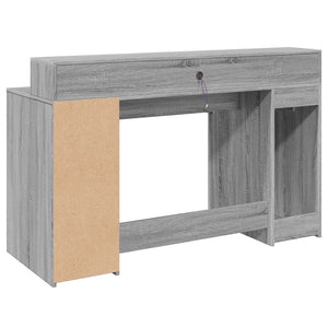 vidaXL LED Desk Grey Sonoma 140x55x91 cm Engineered Wood