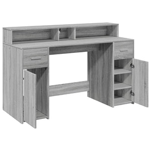 vidaXL LED Desk Grey Sonoma 140x55x91 cm Engineered Wood