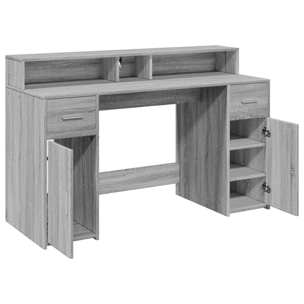 vidaXL LED Desk Grey Sonoma 140x55x91 cm Engineered Wood