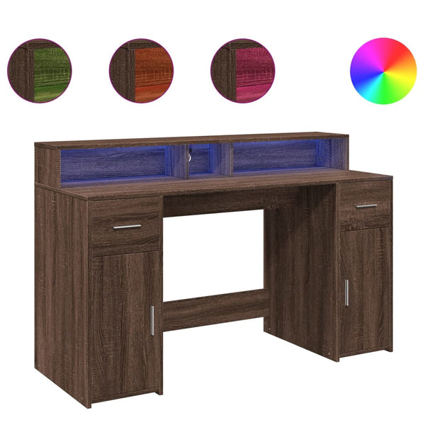vidaXL LED Desk Brown Oak Look 140x55x91 Engineered Wood