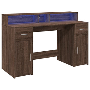 vidaXL LED Desk Brown Oak Look 140x55x91 Engineered Wood