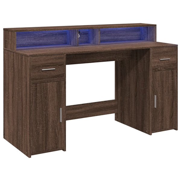 vidaXL LED Desk Brown Oak Look 140x55x91 Engineered Wood