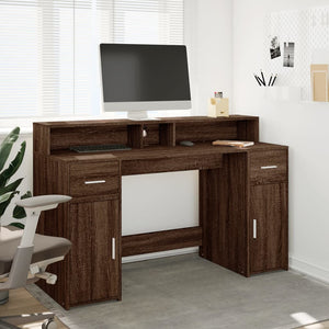 vidaXL LED Desk Brown Oak Look 140x55x91 Engineered Wood