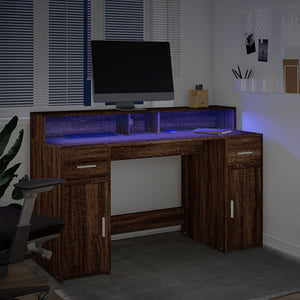 vidaXL LED Desk Brown Oak Look 140x55x91 Engineered Wood