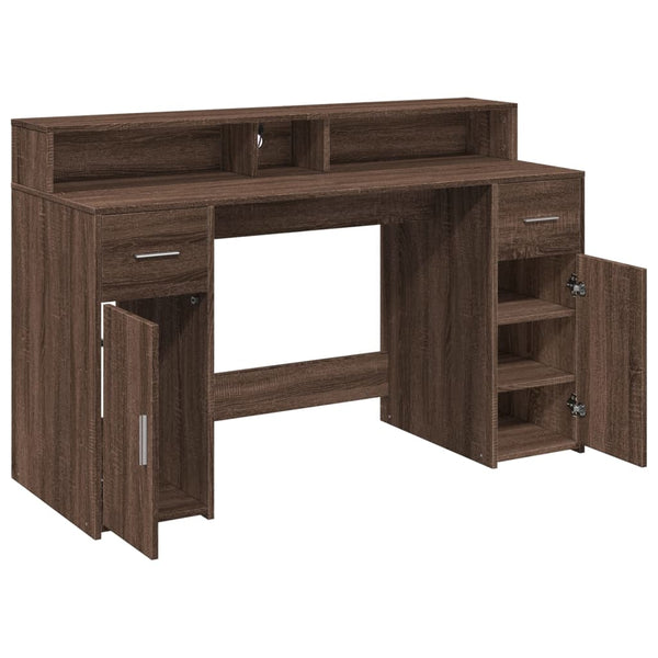 vidaXL LED Desk Brown Oak Look 140x55x91 Engineered Wood