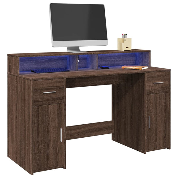 vidaXL LED Desk Brown Oak Look 140x55x91 Engineered Wood