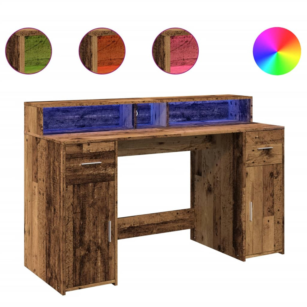 vidaXL LED Desk Reclaimed Wood Look 140x55x91 cm Engineered Wood