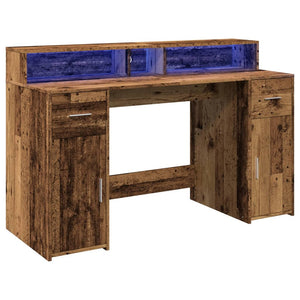 vidaXL LED Desk Reclaimed Wood Look 140x55x91 cm Engineered Wood