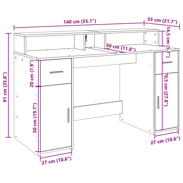vidaXL LED Desk Reclaimed Wood Look 140x55x91 cm Engineered Wood