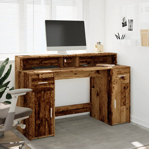 vidaXL LED Desk Reclaimed Wood Look 140x55x91 cm Engineered Wood