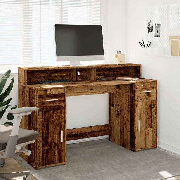 vidaXL LED Desk Reclaimed Wood Look 140x55x91 cm Engineered Wood