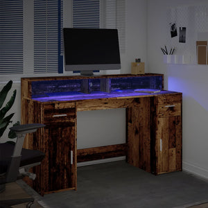 vidaXL LED Desk Reclaimed Wood Look 140x55x91 cm Engineered Wood