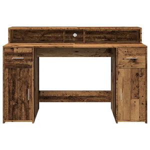 vidaXL LED Desk Reclaimed Wood Look 140x55x91 cm Engineered Wood