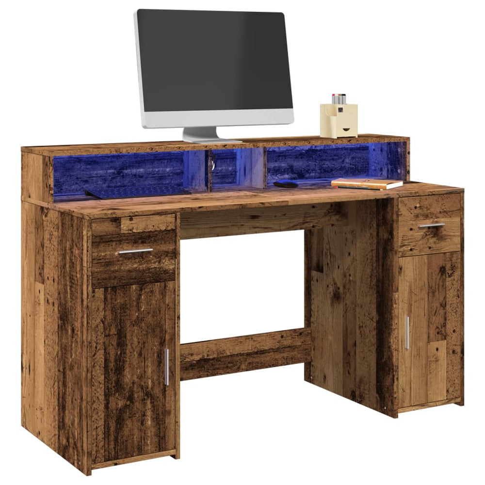vidaXL LED Desk Reclaimed Wood Look 140x55x91 cm Engineered Wood