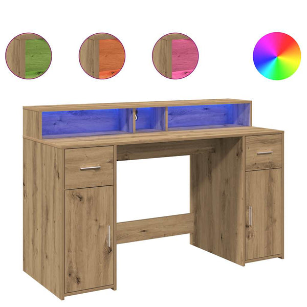 vidaXL LED Desk Artisan Oak 140x55x91 Engineered Wood